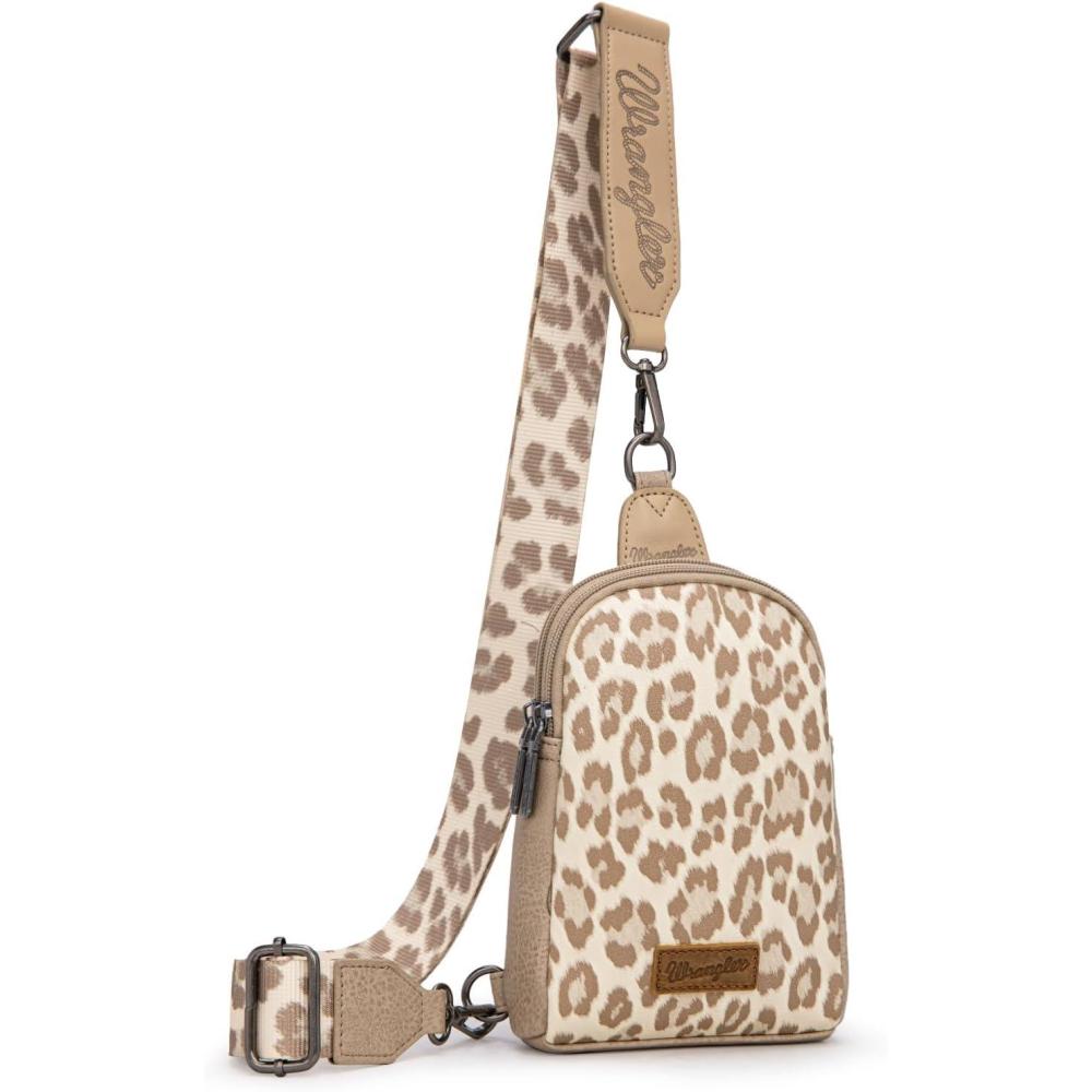 imageWrangler Cow Print Crossbody Bags for Women Western Sling Bag with Adjustable Starp Cross Body PurseKhaki