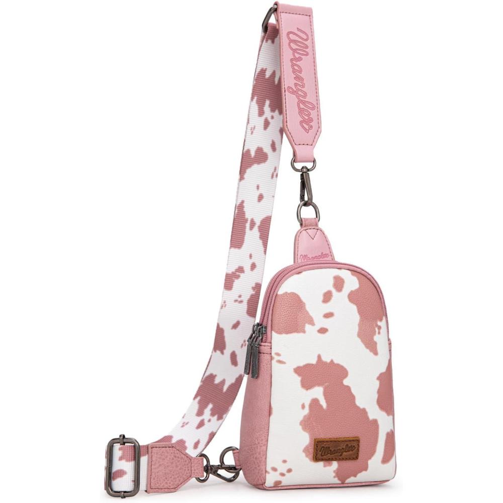 imageWrangler Cow Print Crossbody Bags for Women Western Sling Bag with Adjustable Starp Cross Body PurseLightpink