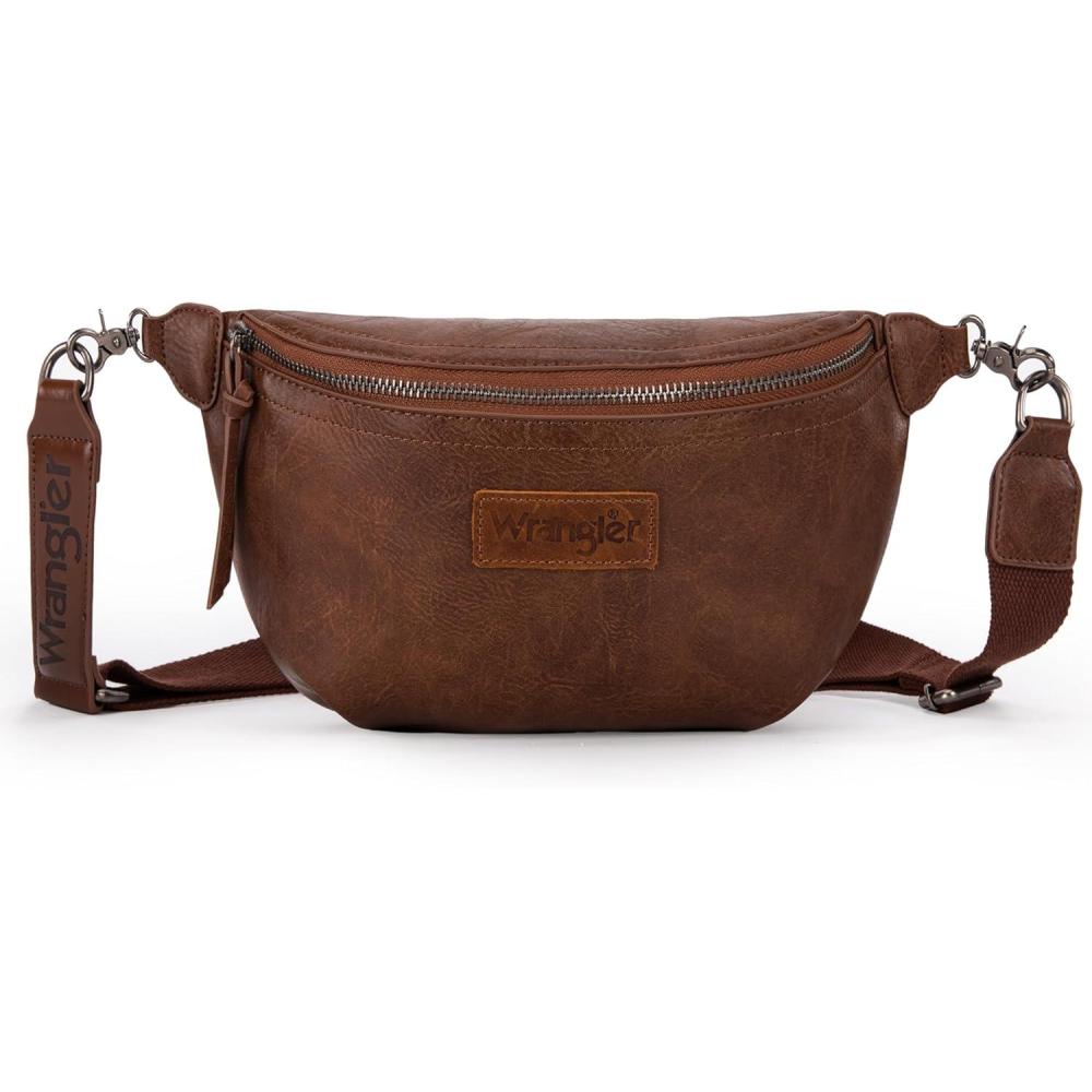 imageWrangler Crossbody Bags for Women Large Fanny Packs Bum Bag Travel Belt Bags Sling Purse BrownADark Brown