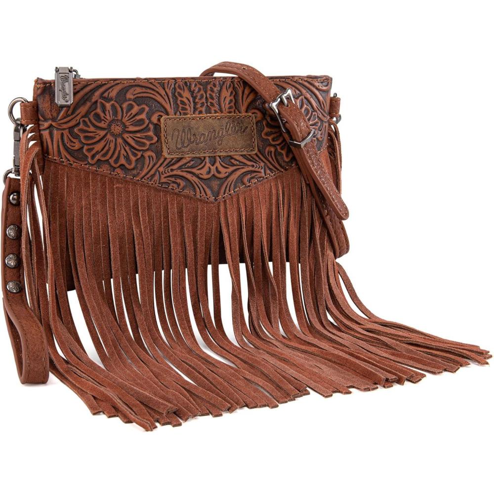 imageWrangler Crossbody Small Purse for Women Wristlet Fringe Bag Western PurseAngel Brown