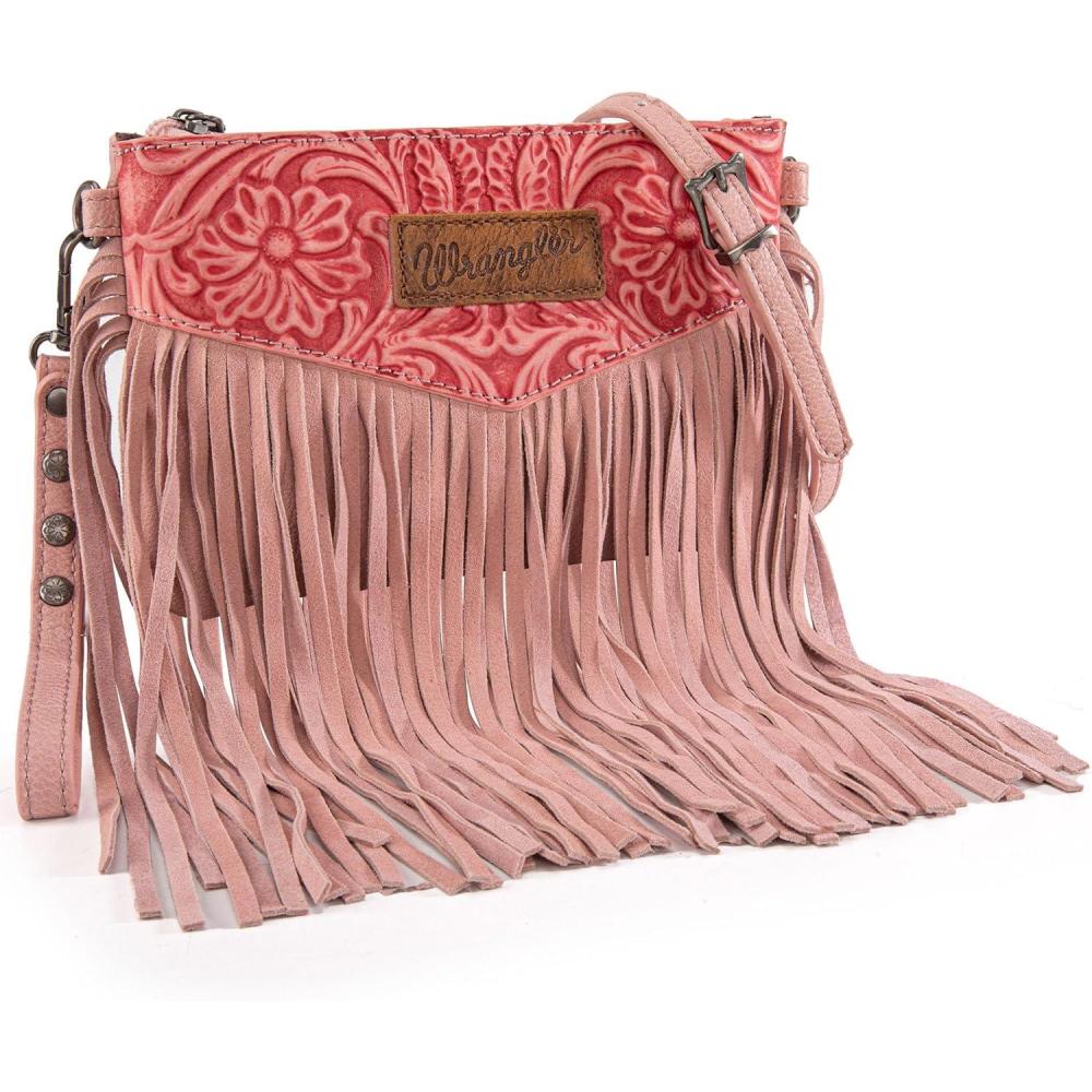 imageWrangler Crossbody Small Purse for Women Wristlet Fringe Bag Western PurseAngel Peach