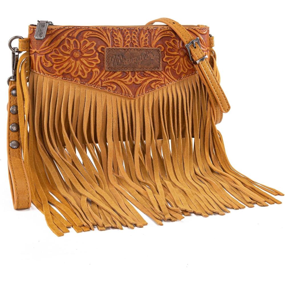 imageWrangler Crossbody Small Purse for Women Wristlet Fringe Bag Western PurseAngel Yellow