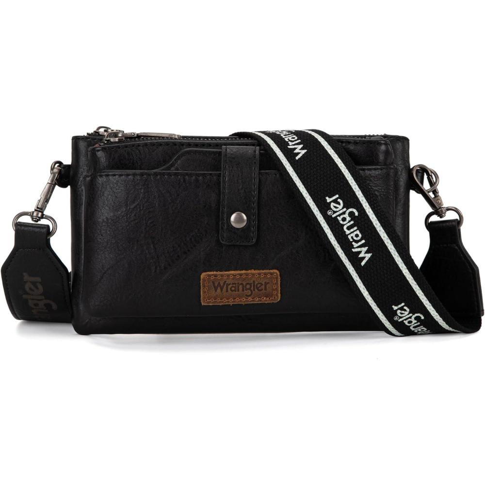 imageWrangler Crossbody Wallet Purses Multifunction Card Holder Small Purse with Double ZipperBlack