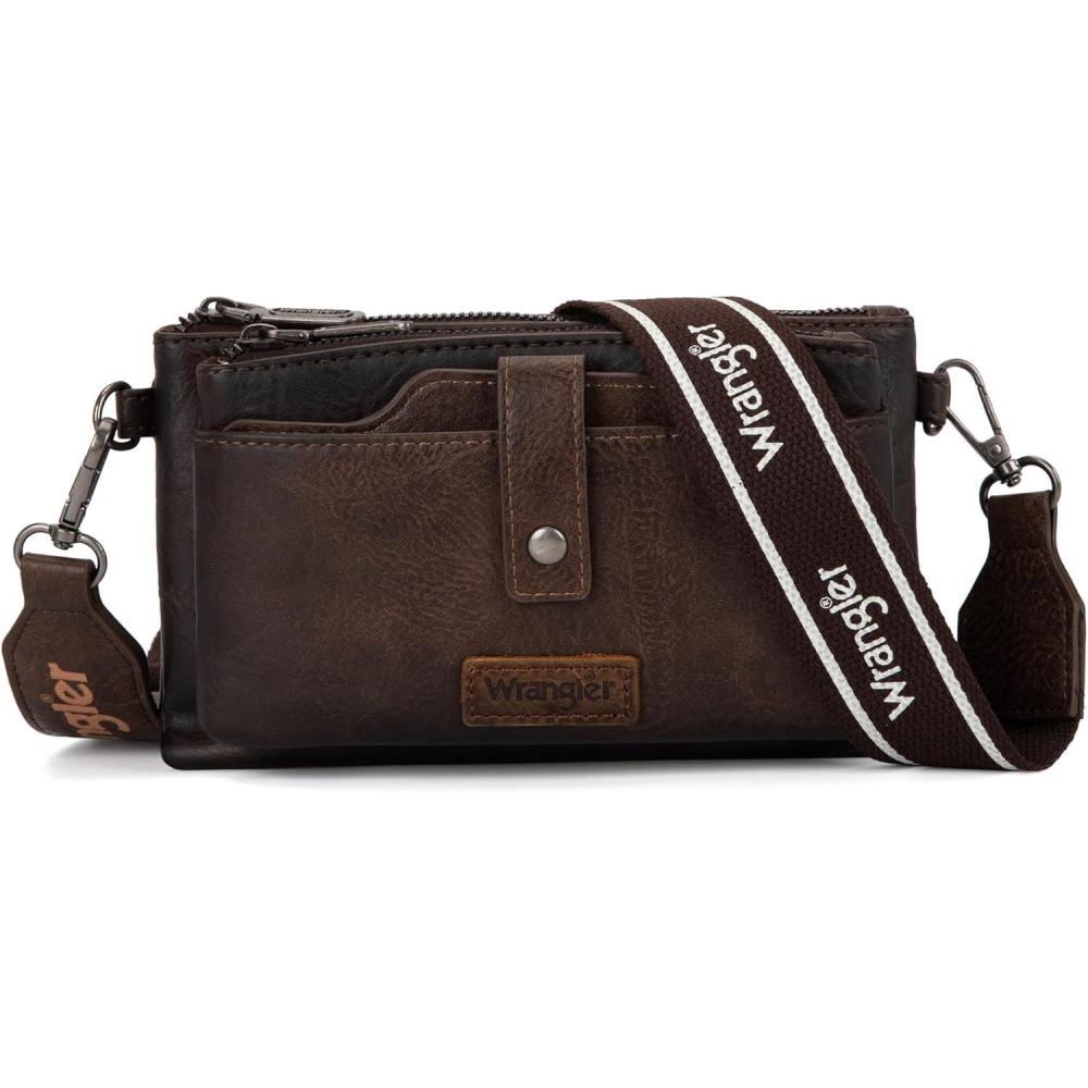 imageWrangler Crossbody Wallet Purses Multifunction Card Holder Small Purse with Double ZipperCoffee