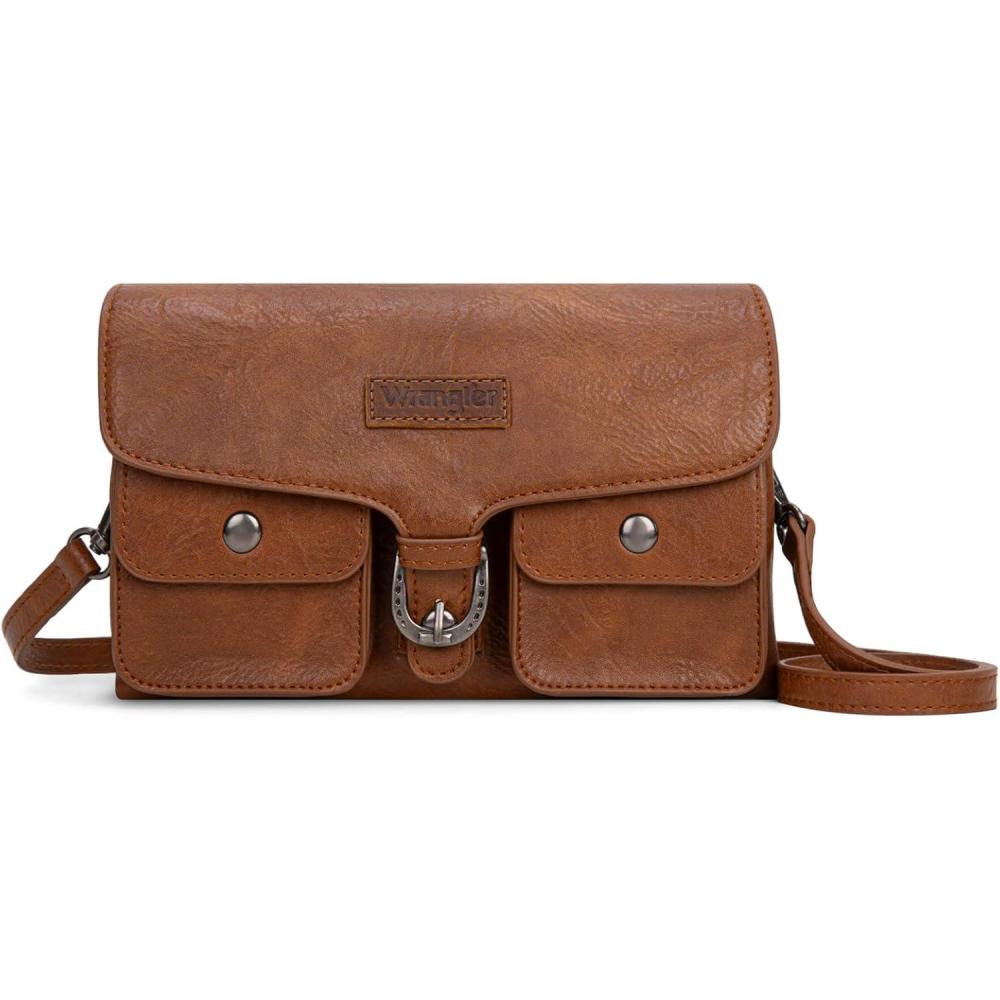 imageWrangler Crossbody Wallet Purses Multifunction Card Holder Small Purse with Double ZipperFlap Brown