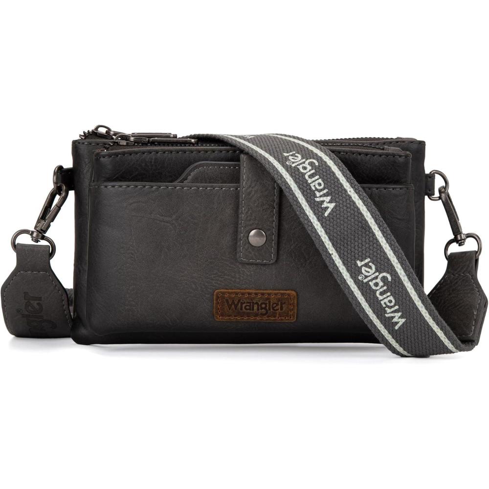 imageWrangler Crossbody Wallet Purses Multifunction Card Holder Small Purse with Double ZipperGray