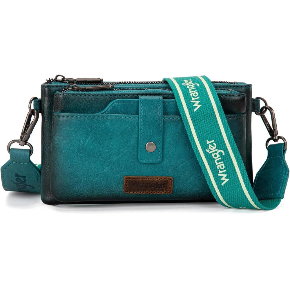 imageWrangler Crossbody Wallet Purses Multifunction Card Holder Small Purse with Double ZipperTurquoise