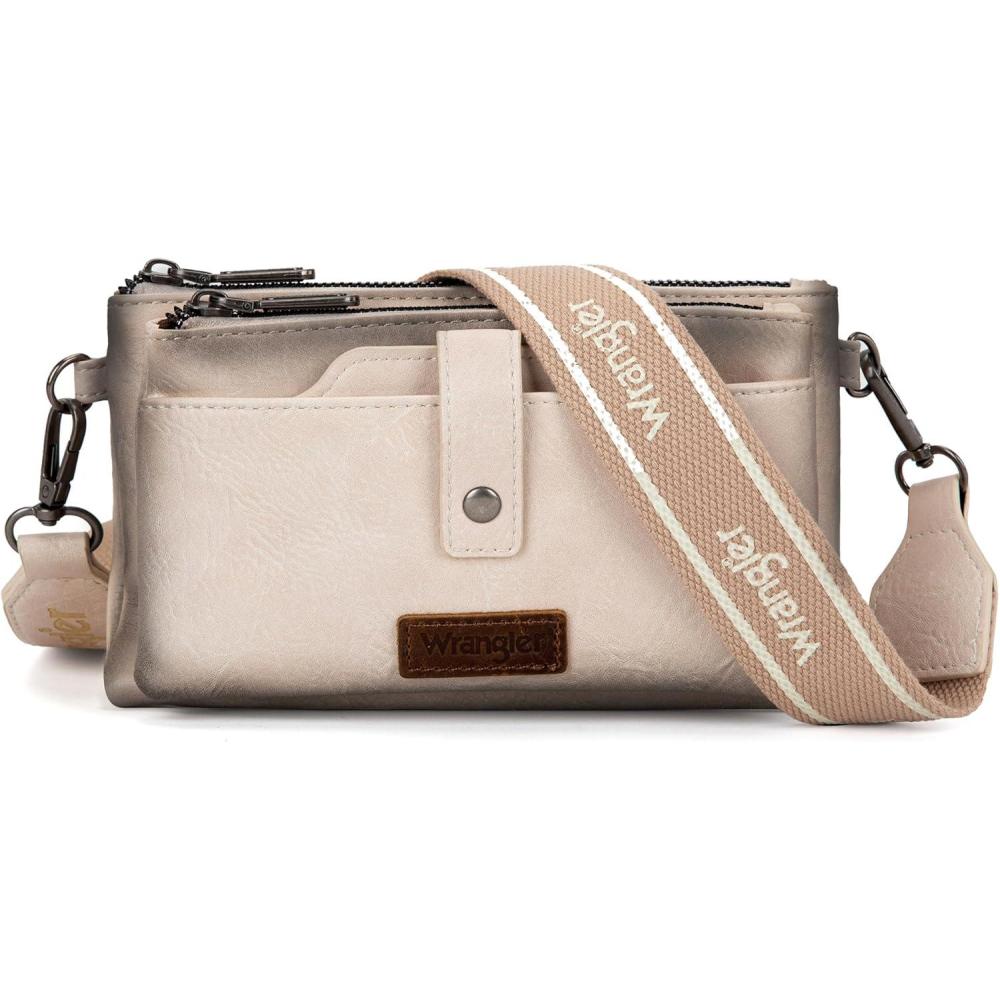 imageWrangler Crossbody Wallet Purses Multifunction Card Holder Small Purse with Double ZipperVintage Airbrush Apricot