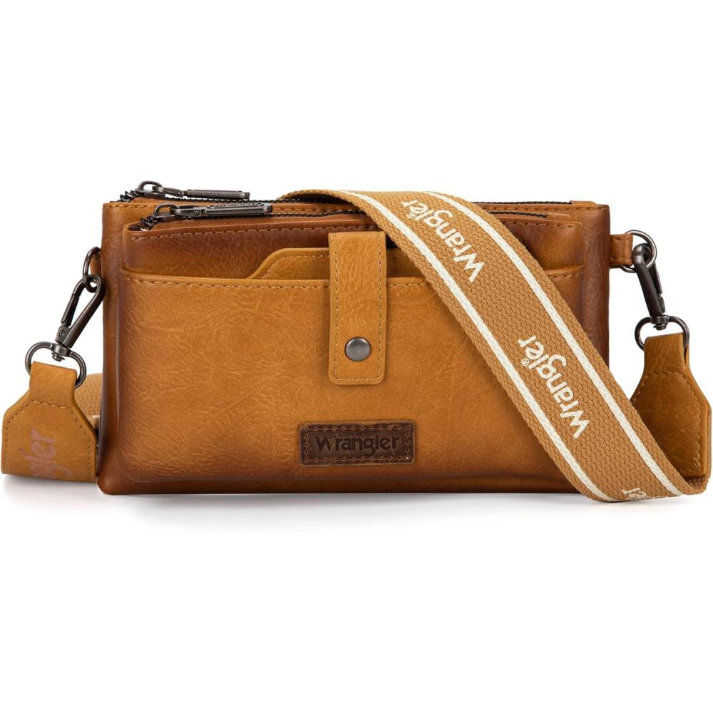 imageWrangler Crossbody Wallet Purses Multifunction Card Holder Small Purse with Double ZipperYellow