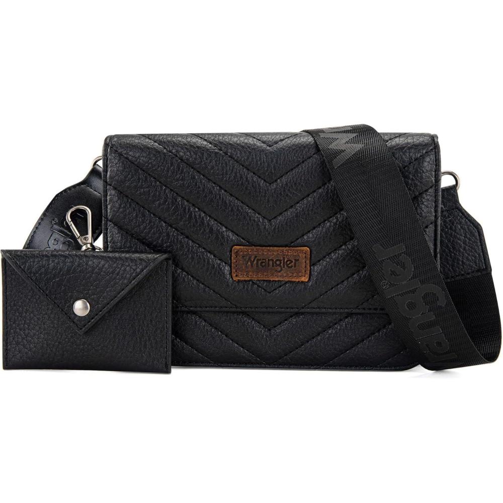 imageWrangler Crossbody Wallet Purses for Women Rfid Blocking Wallet Purses with Crossbody StrapBlack