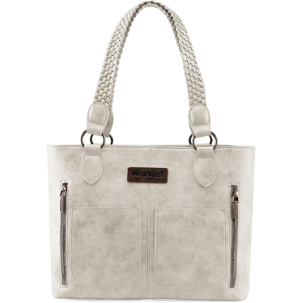 imageWrangler Distressed Tote Bag for Women Western Purse Multi Pockets Handbags and Shoulder BagNew Braidedbeige
