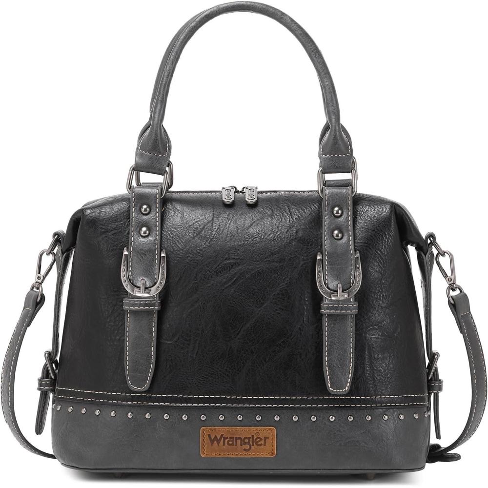 imageWrangler Doctor Bag Top Handle Purse Hobo Shoulder Barrel Satchel Handbags for WomenCannon Black