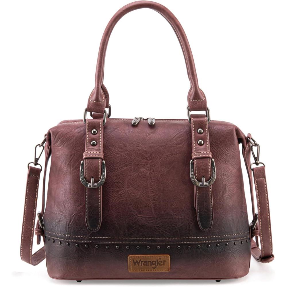 imageWrangler Doctor Bag Top Handle Purse Hobo Shoulder Barrel Satchel Handbags for WomenJet Wine Dark Red