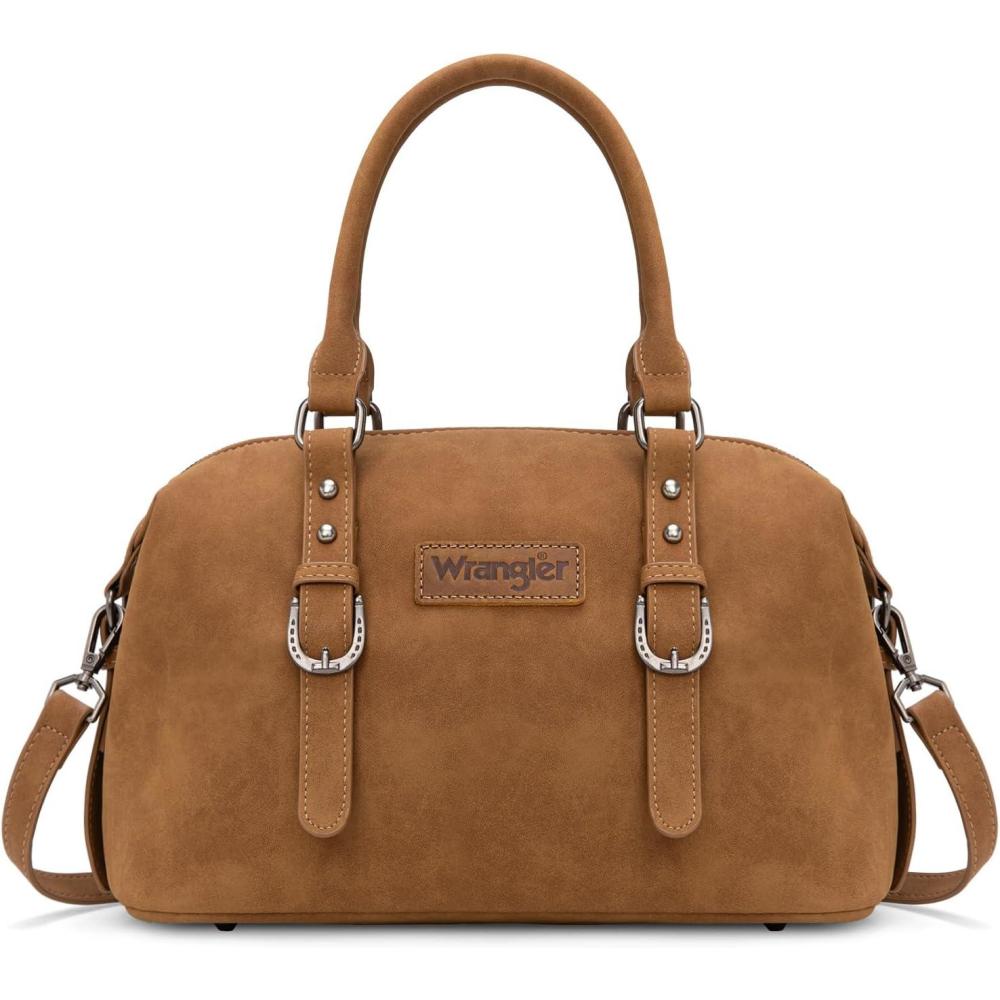 imageWrangler Doctor Bag Top Handle Purse Hobo Shoulder Barrel Satchel Handbags for WomenSuede Brown