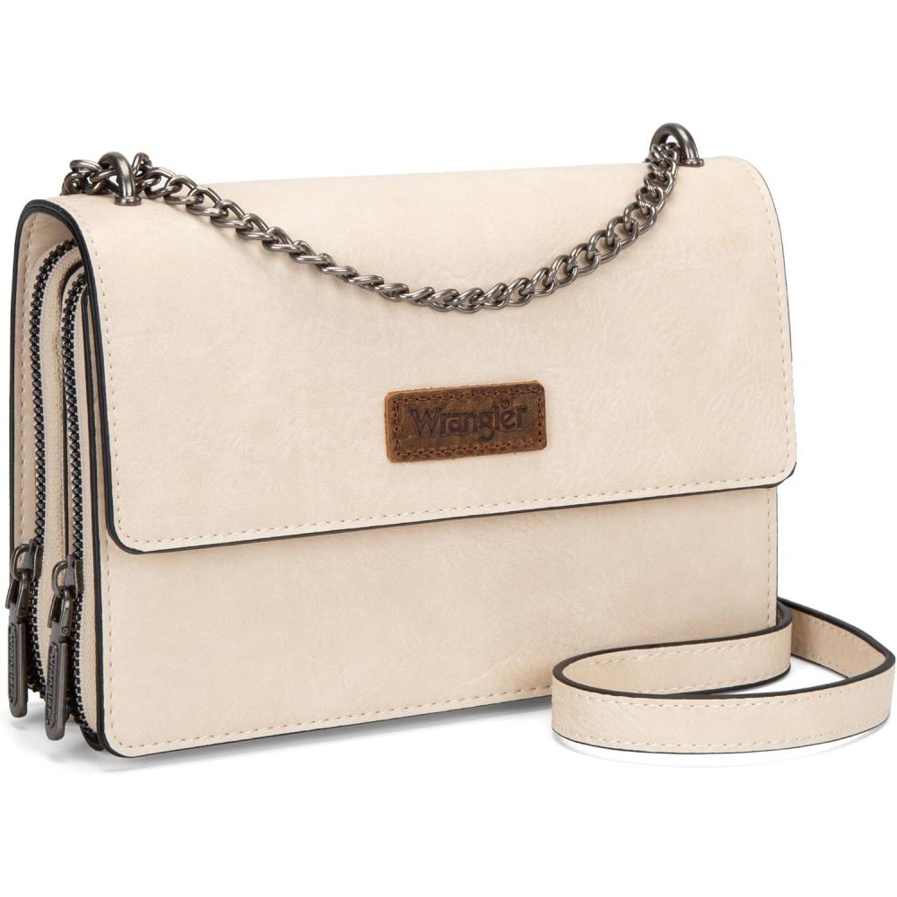 imageWrangler Flap Crossbody Purse for Women Shoulder Bag Vintage Wallets with Chain StrapGardenia White