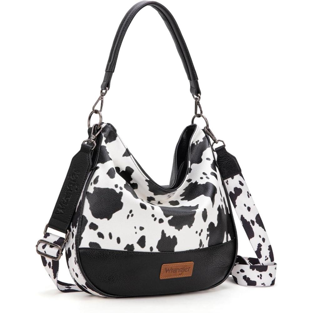 imageWrangler Hobo Bags Large Crossbody Bag for Women Shoulder Purse Handbags with Adjustable StrapCow Print Black