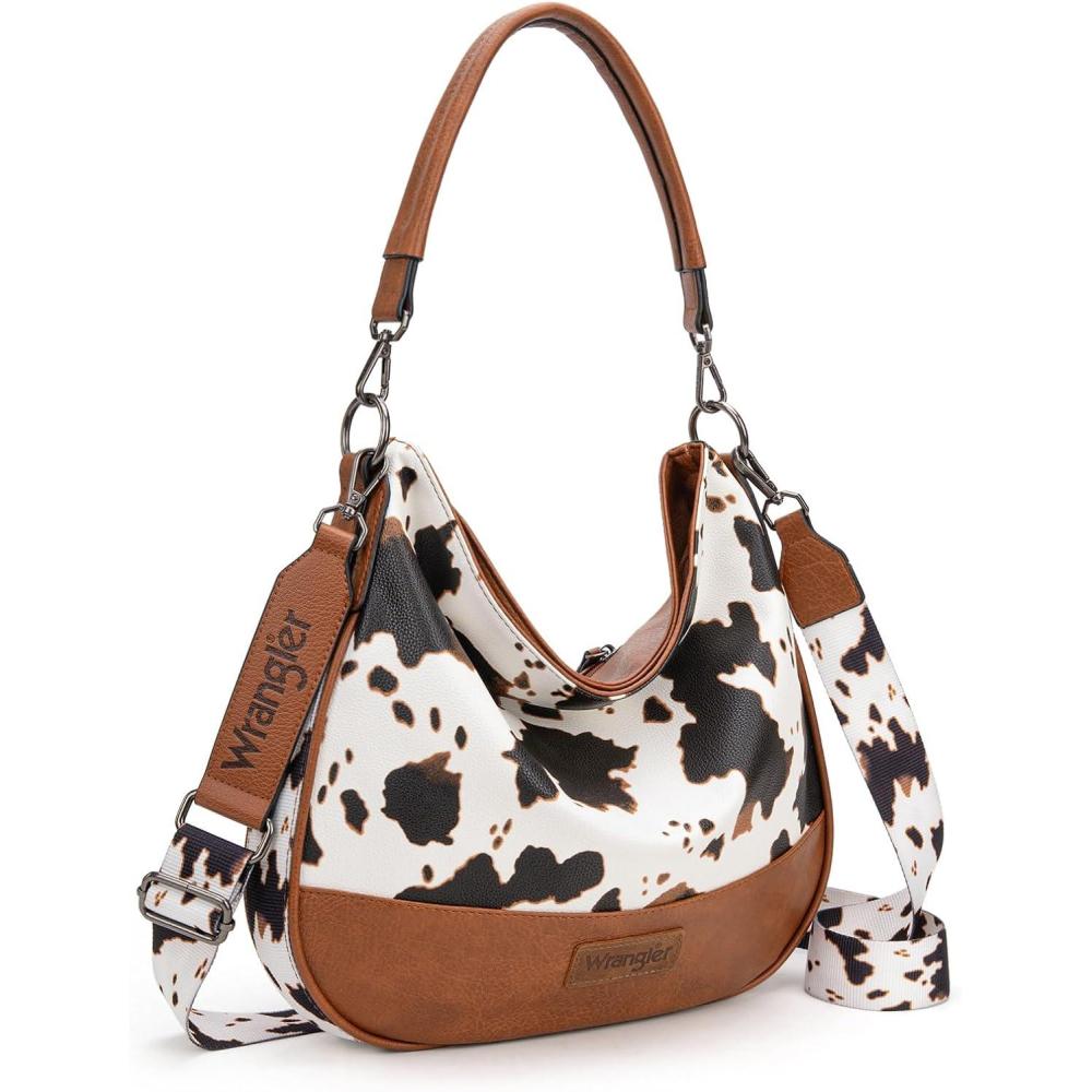 imageWrangler Hobo Bags Large Crossbody Bag for Women Shoulder Purse Handbags with Adjustable StrapCow Print Brown