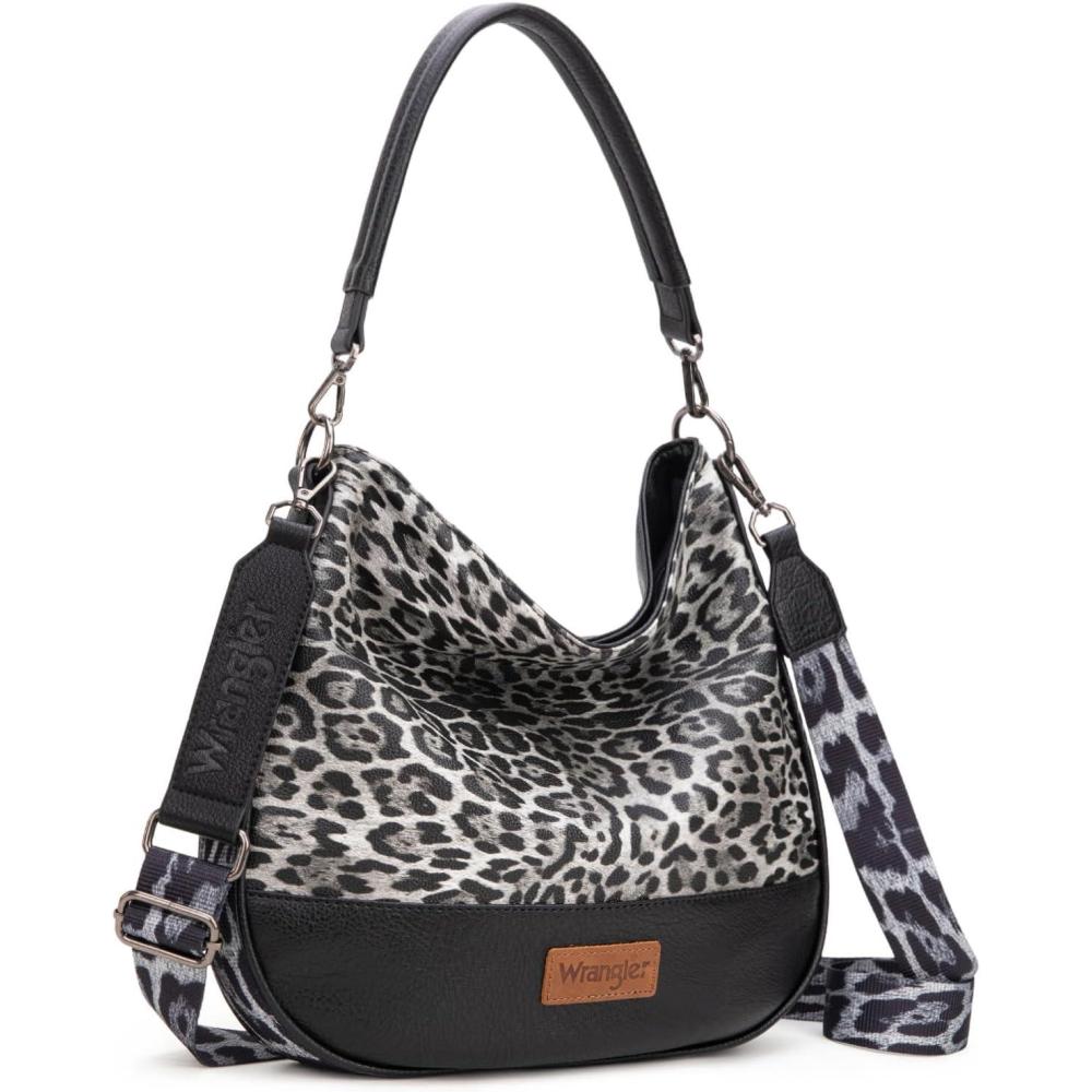 imageWrangler Hobo Bags Large Crossbody Bag for Women Shoulder Purse Handbags with Adjustable StrapLeopard Black