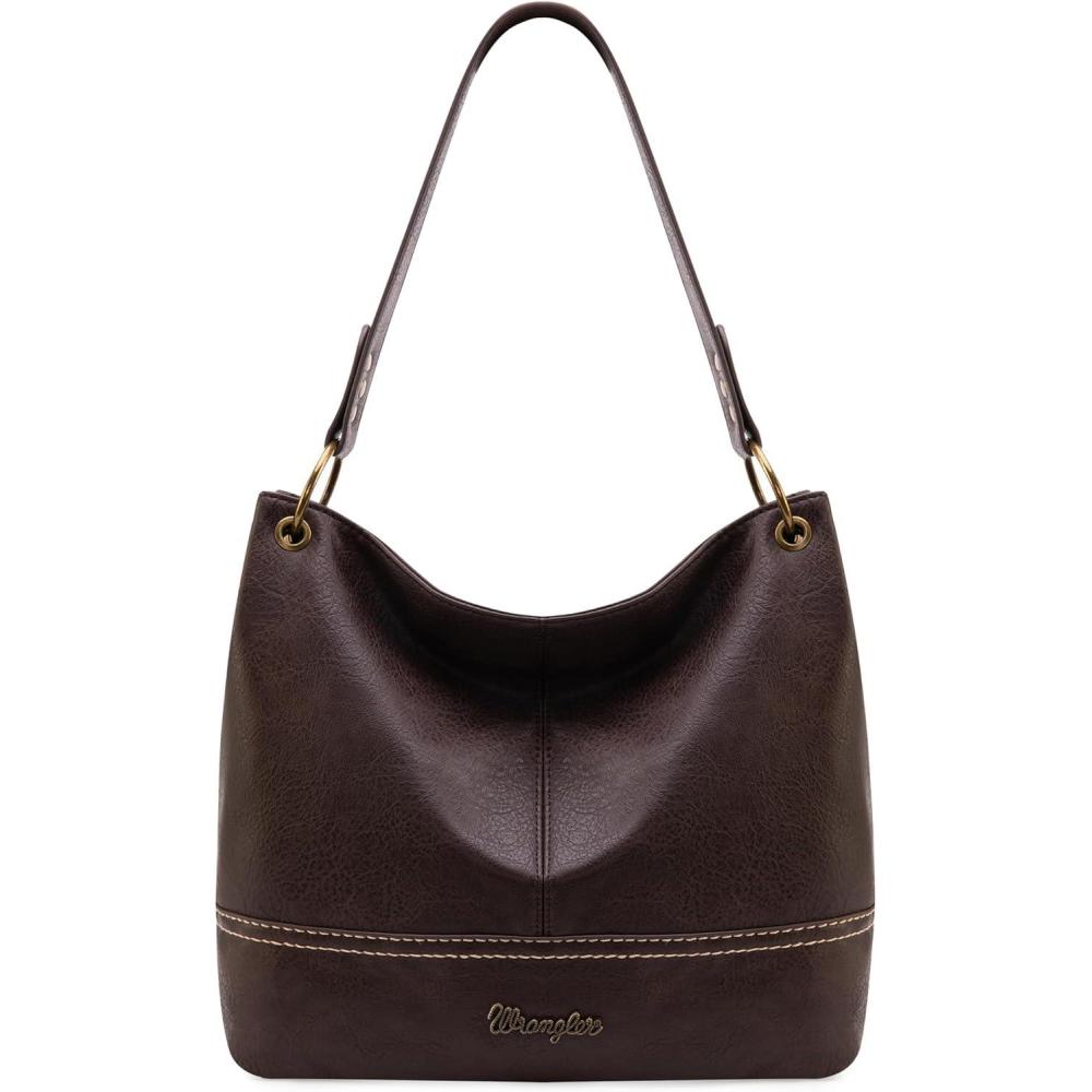 imageWrangler Hobo Bags for Women Vegan Leather Top Handle Shoulder Purses and HandbagsSolid Coffee