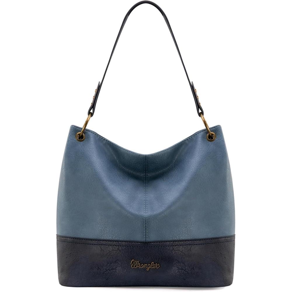 imageWrangler Hobo Bags for Women Vegan Leather Top Handle Shoulder Purses and HandbagsTwo Tone Jean