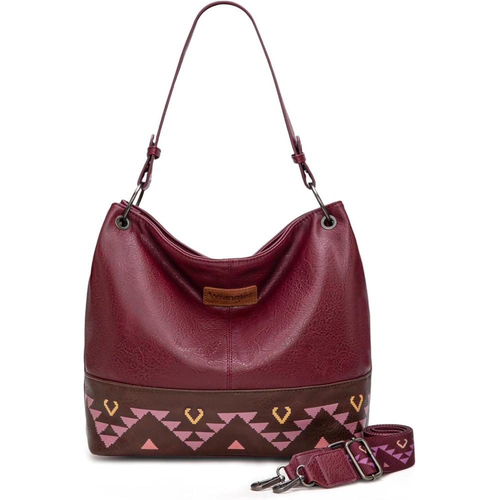 imageWrangler Hobo Bags for Women Vegan Leather Top Handle Shoulder Purses and HandbagsWestern Burgundy