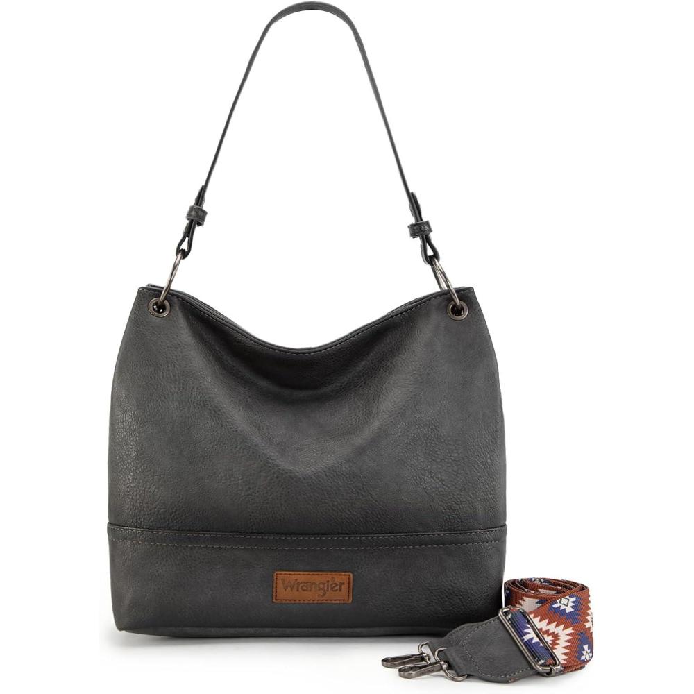 imageWrangler Hobo Bags for Women Vegan Leather Top Handle Shoulder Purses and HandbagsWith Strap Distressedgrey