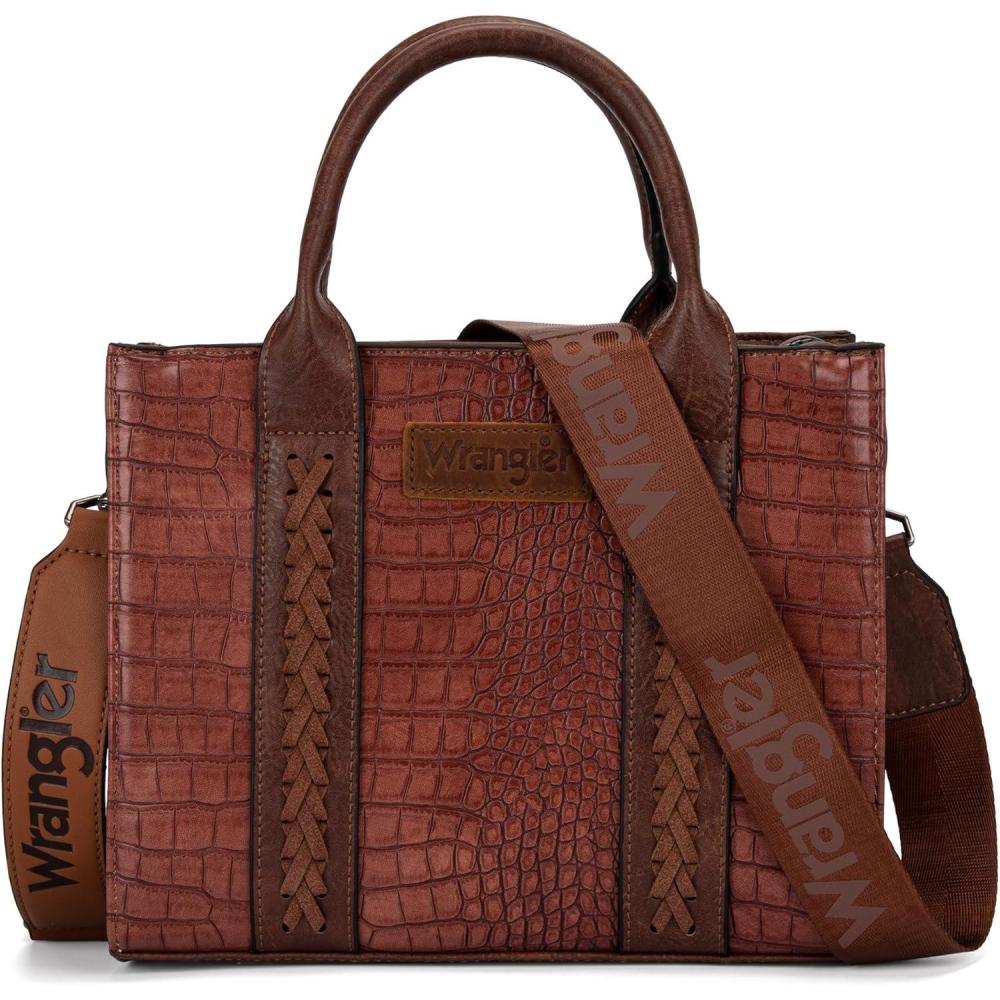 imageWrangler Medium Tote Bag for Women Designer Satchel Handbags Tophandle Purses with StrapCrocodilebrown