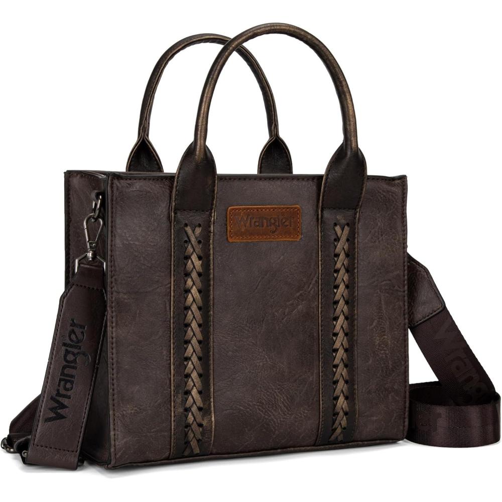 imageWrangler Medium Tote Bag for Women Designer Satchel Handbags Tophandle Purses with StrapVintagecoffee