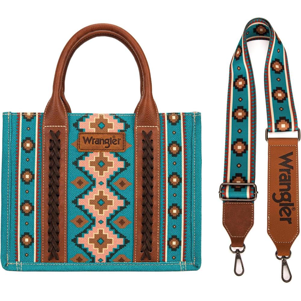 imageWrangler Purse Aztec Tote Bag for Women Western Tophandle Hobo HandbagsAngel Diamond Dark Turquoiseguitar Strap M