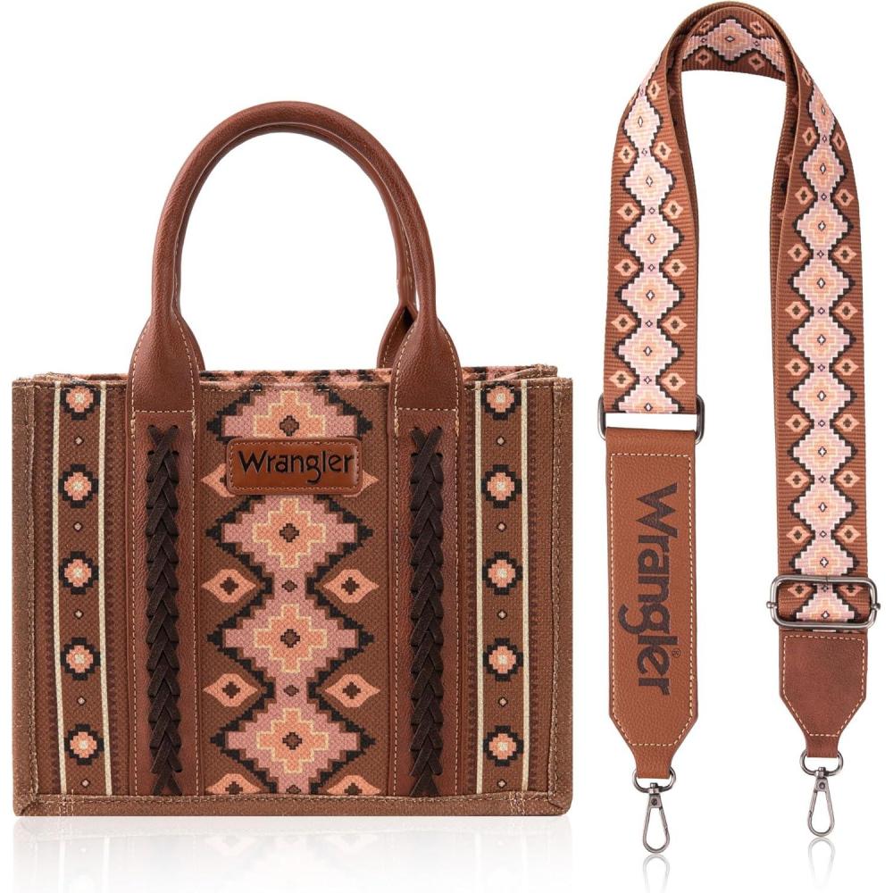 imageWrangler Purse Aztec Tote Bag for Women Western Tophandle Hobo HandbagsAngel Diamond Darkbrownguitar Strap M