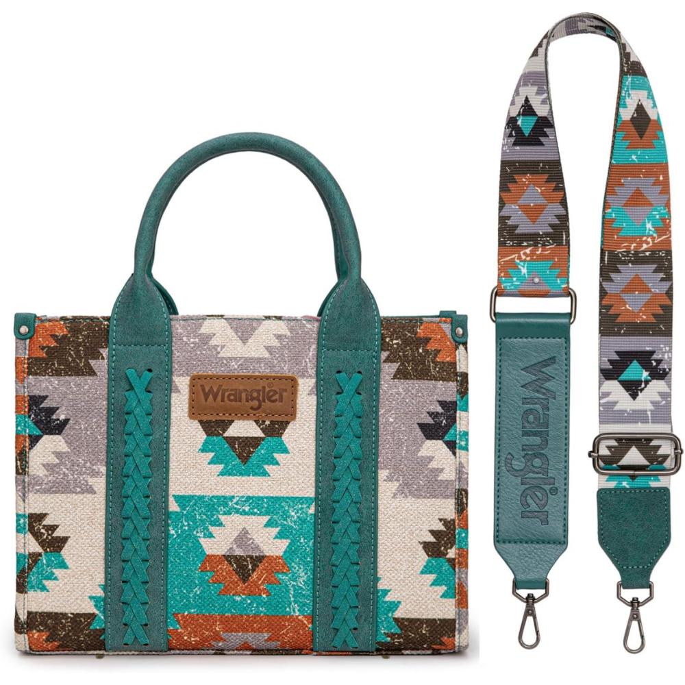 imageWrangler Purse Aztec Tote Bag for Women Western Tophandle Hobo HandbagsCa Guitar Strapturquoise