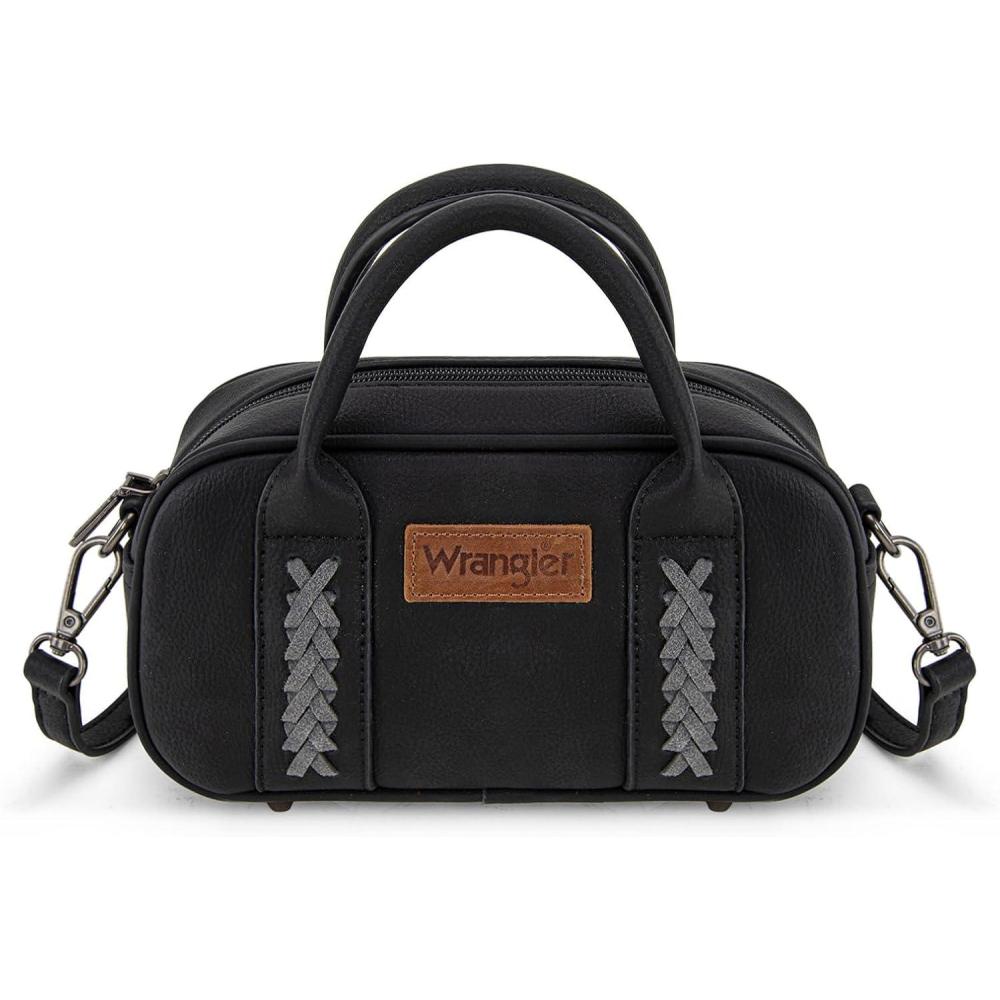 imageWrangler Small Crossbody Purses for Women Boston Barrel Bag Mini Top Handle Bags with Crossbody StrapBlack