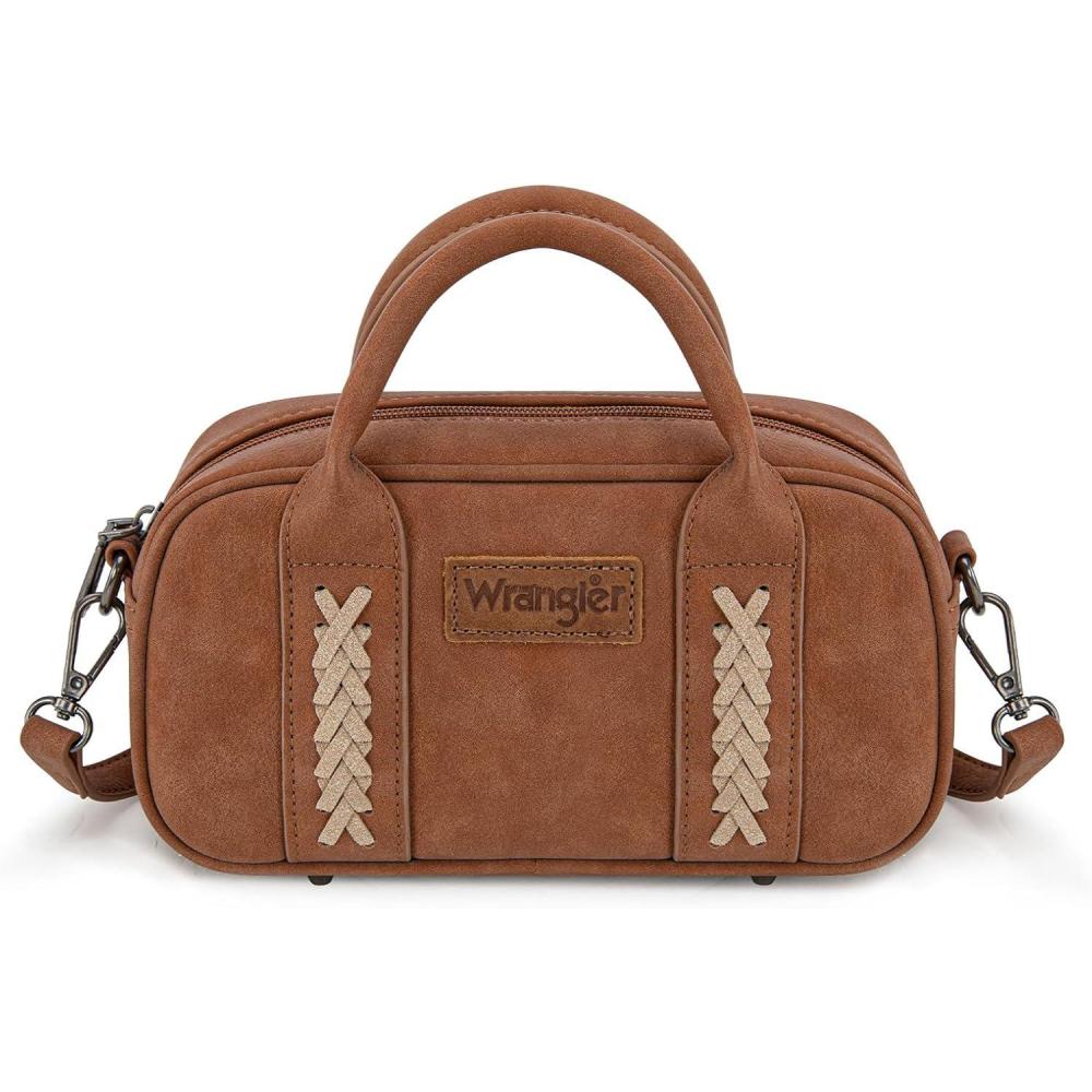 imageWrangler Small Crossbody Purses for Women Boston Barrel Bag Mini Top Handle Bags with Crossbody StrapBrown