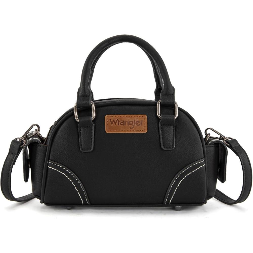 imageWrangler Small Crossbody Purses for Women Boston Barrel Bag Mini Top Handle Bags with Crossbody StrapPocket Black