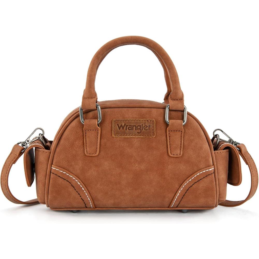 imageWrangler Small Crossbody Purses for Women Boston Barrel Bag Mini Top Handle Bags with Crossbody StrapPocket Brown