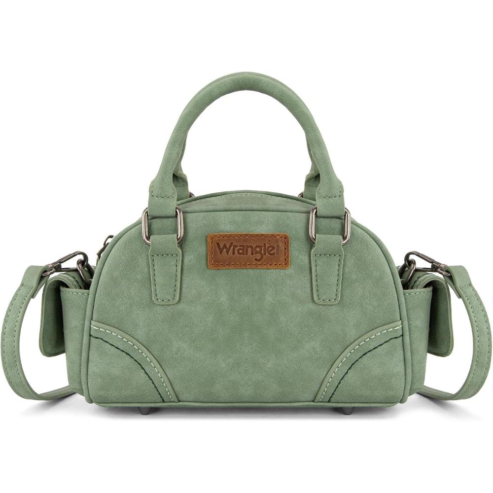 imageWrangler Small Crossbody Purses for Women Boston Barrel Bag Mini Top Handle Bags with Crossbody StrapPocket Green