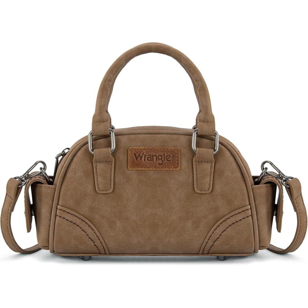imageWrangler Small Crossbody Purses for Women Boston Barrel Bag Mini Top Handle Bags with Crossbody StrapPocket Khaki