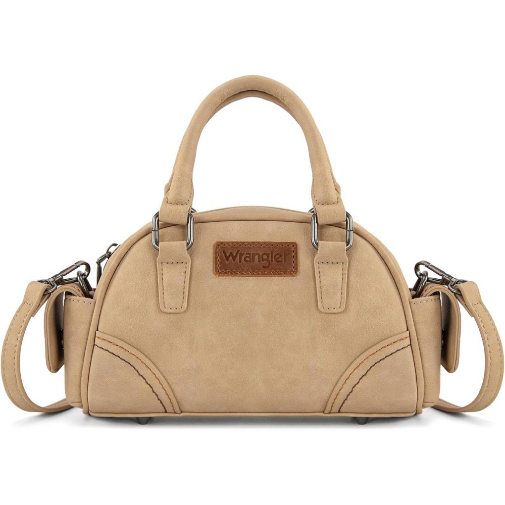 imageWrangler Small Crossbody Purses for Women Boston Barrel Bag Mini Top Handle Bags with Crossbody StrapPocket Tan