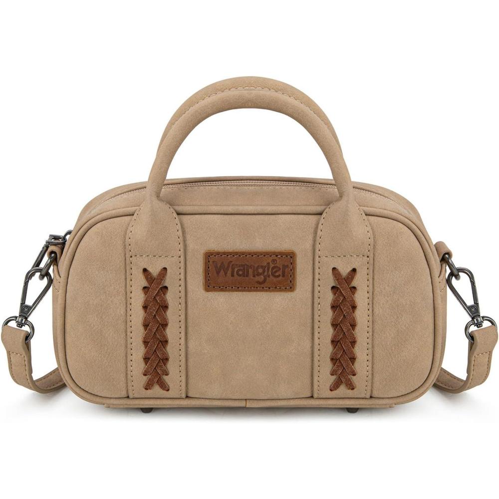 imageWrangler Small Crossbody Purses for Women Boston Barrel Bag Mini Top Handle Bags with Crossbody StrapTan