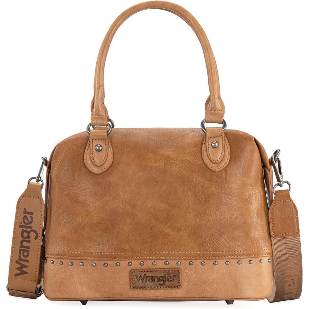 imageWrangler Small Doctor Bag for Women Vintage Satchel Bag Western Handbags with Wide StrapRaw Light Brown