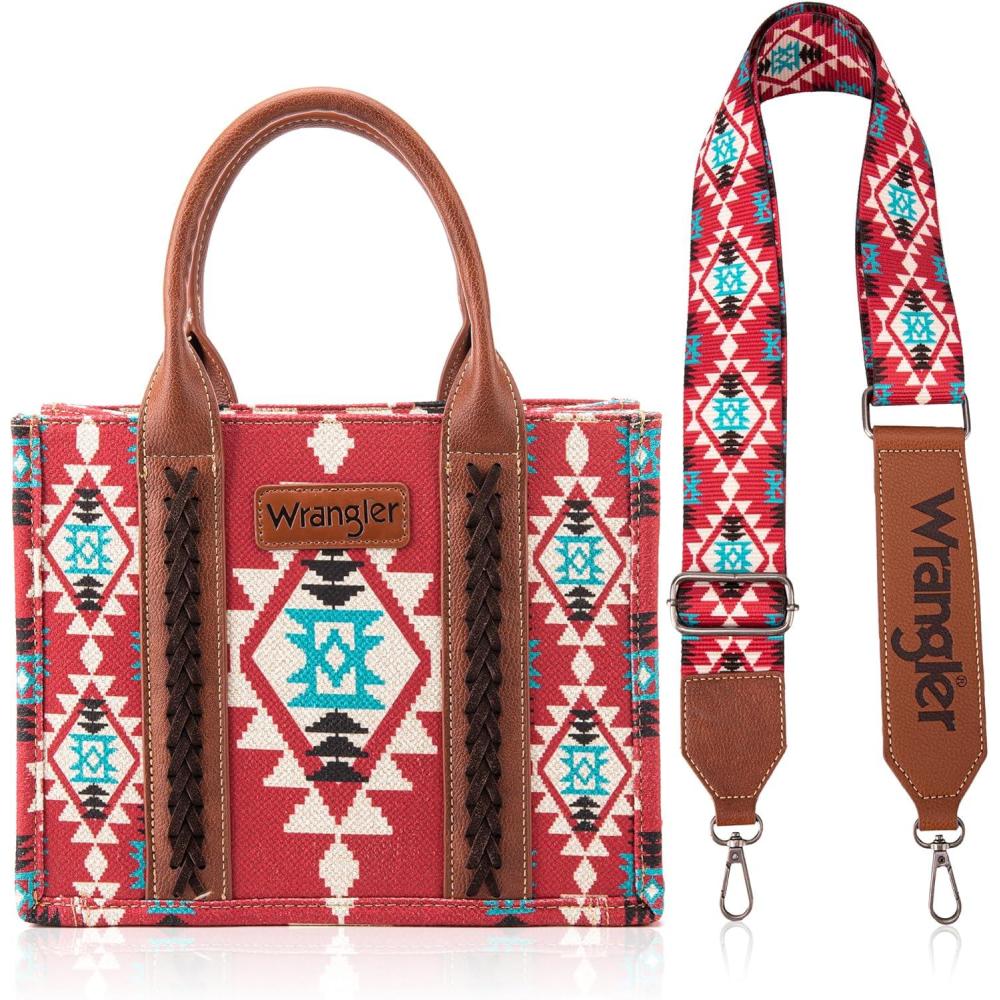 imageWrangler Tote Bag for Women Western Aztec Purse and Handbag SetAngel Diamond Burgundy With Wallet