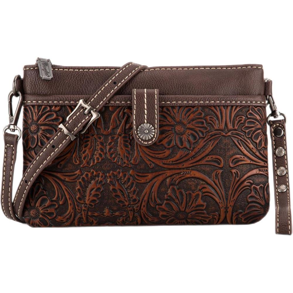 imageWrangler Western Cowhide Crossbody Bags for Women Clutch Wristlet PurseToolingcoffee