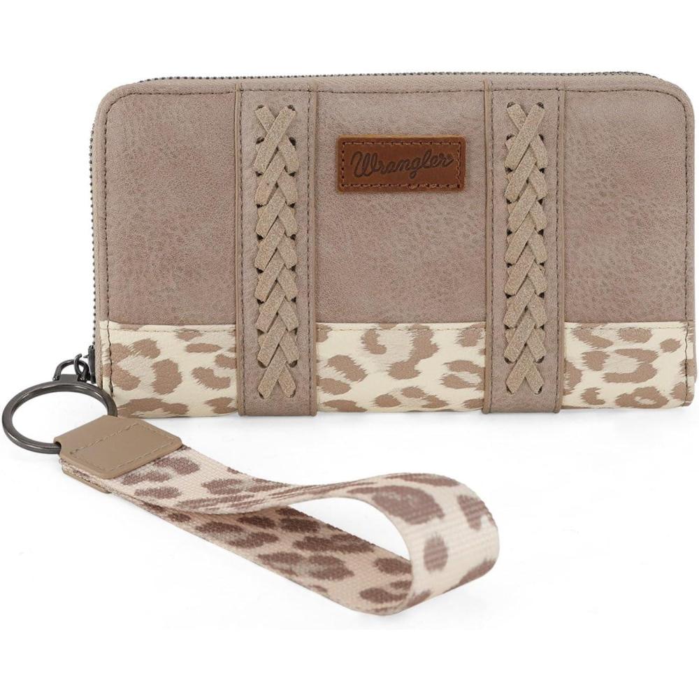 imageX Wrangler Wristlet Western Wallet Boho Aztec Credit Card Holder for Women1Leopard Tan