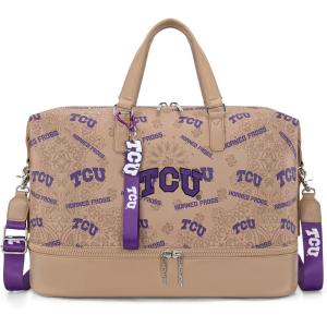 LSU Tigers Officially Licensed Duffle Bag – Water-Resistant Gym Duffel with Shoe & Wet Compartment, Weekender Carry-On Bag for Travel, Sports & Fitness | Purple, NCAA(TCU-Khaki)