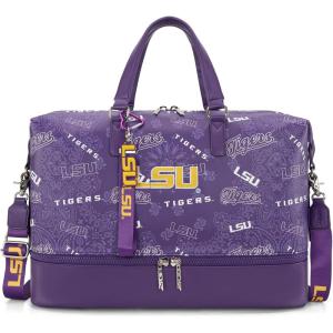 LSU Tigers Officially Licensed Duffle Bag – Water-Resistant Gym Duffel with Shoe & Wet Compartment, Weekender Carry-On Bag for Travel, Sports & Fitness | Purple, NCAA(LSU-Purple)