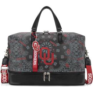 LSU Tigers Officially Licensed Duffle Bag – Water-Resistant Gym Duffel with Shoe & Wet Compartment, Weekender Carry-On Bag for Travel, Sports & Fitness | Purple, NCAA(OU-Black)