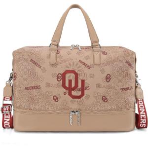 LSU Tigers Officially Licensed Duffle Bag – Water-Resistant Gym Duffel with Shoe & Wet Compartment, Weekender Carry-On Bag for Travel, Sports & Fitness | Purple, NCAA(OU-Tan)