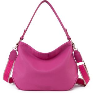 Large Hobo Crossbody Bags for Women Shoulder Purse Work Daily Handbags with Adjustable Strap(2 Straps Hot Pink)