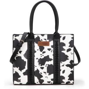 Montana West × Wrangler Large Tote Bags Purses for Women Work Top-Handle Handbags with Strap(Cow-black)