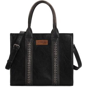 Montana West × Wrangler Large Tote Bags Purses for Women Work Top-Handle Handbags with Strap(E-black)